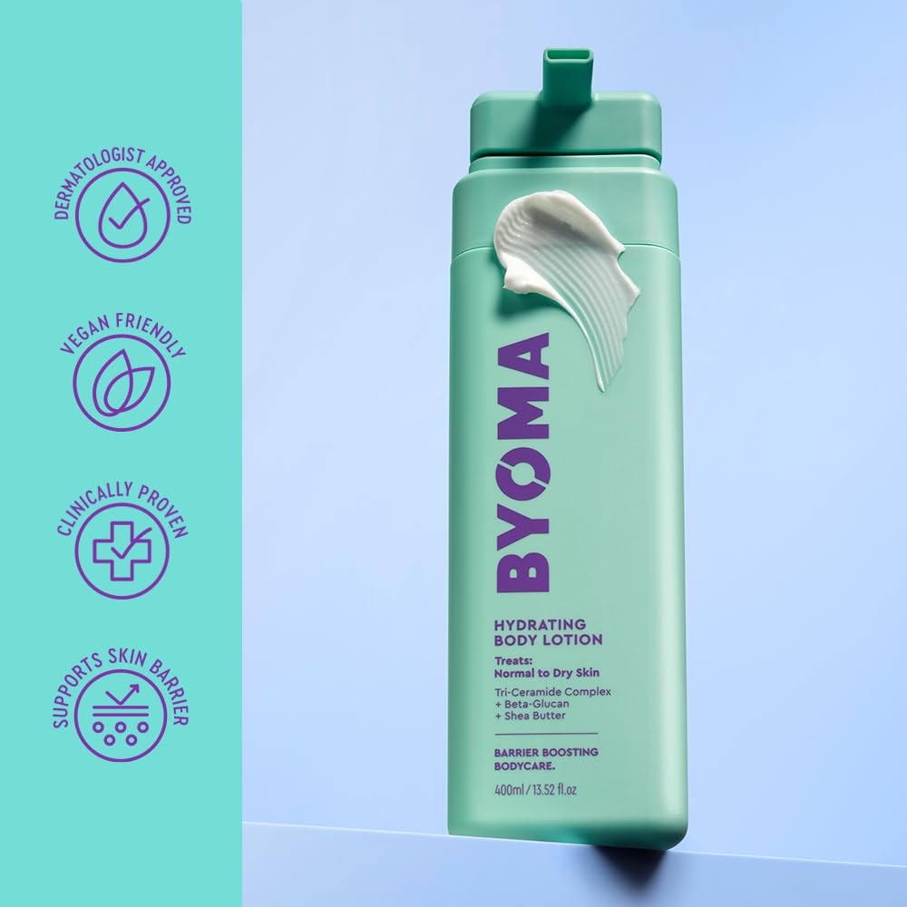 BYOMA Hydrating Body Lotion – Deeply Hydrates & Nourishes with Tri-Ceramide Complex, Shea Butter & Beta Glucan Skin Barrier, 13.52 Fl. Oz