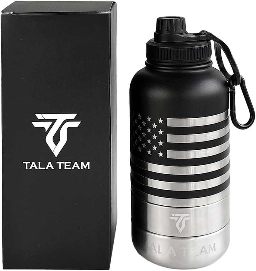 Insulated Dog Water Bottle Portable (32oz) - Dog Travel Water Bottle with a Hook for Hiking & 2 Bowls Attached. Pet Travel Accessories, Puppy Essentials, Portable Pet Dispenser.