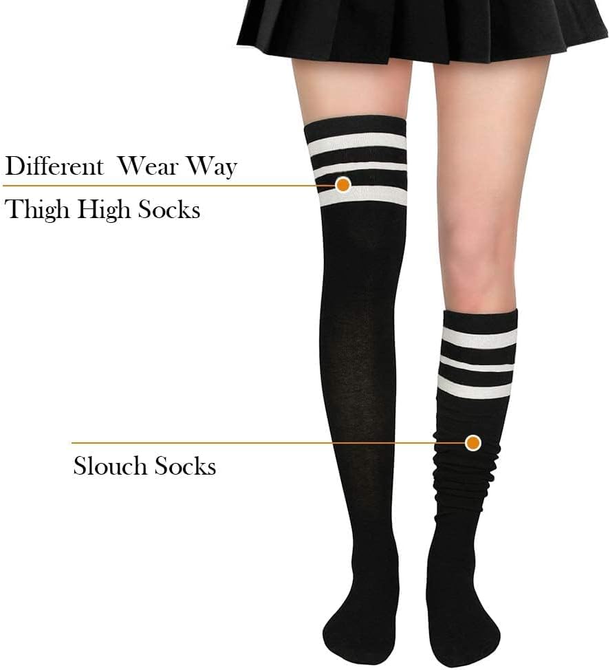 Zando Women's 6-Pack Cotton Thigh High Over Knee Socks - Striped Boot Socks & Leg Warmers for Daily, Sports, Cosplay