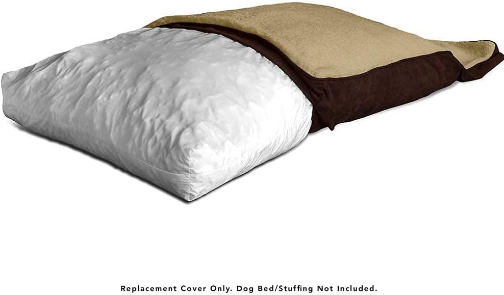 Floppy Dawg XL Dog Bed Replacement Cover. Removable and Machine Washable Cover for Mattress and Rectangular Pillow Beds. 48L x 30W. Brown with Beige Top