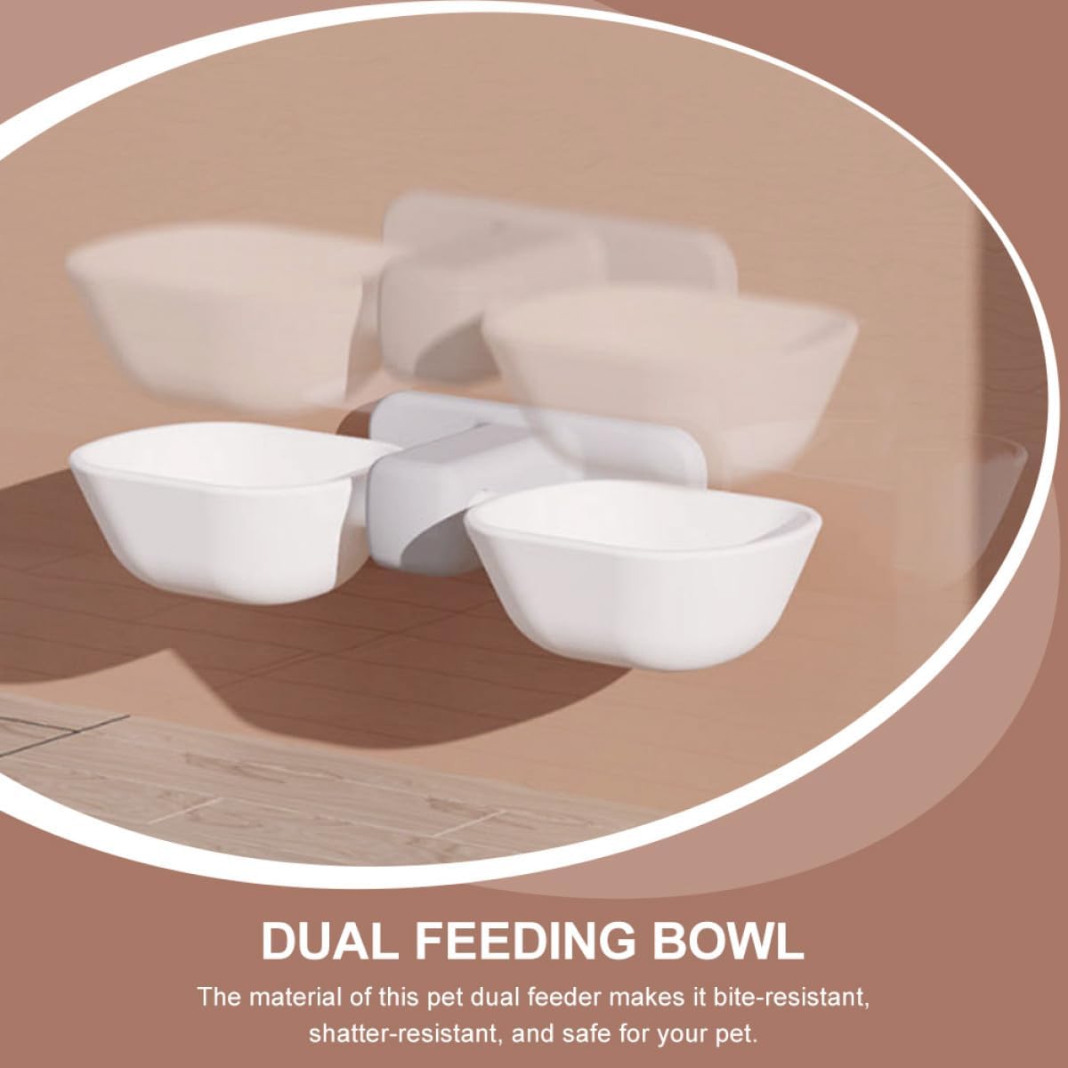 Wall-Mounted Pet Feeder Double Bowl, White Cat Feeding Bowl with Neck Protection, Space-Saving Wall Mount Design for Indoor Cats and Small Dogs, Includes Adhesive