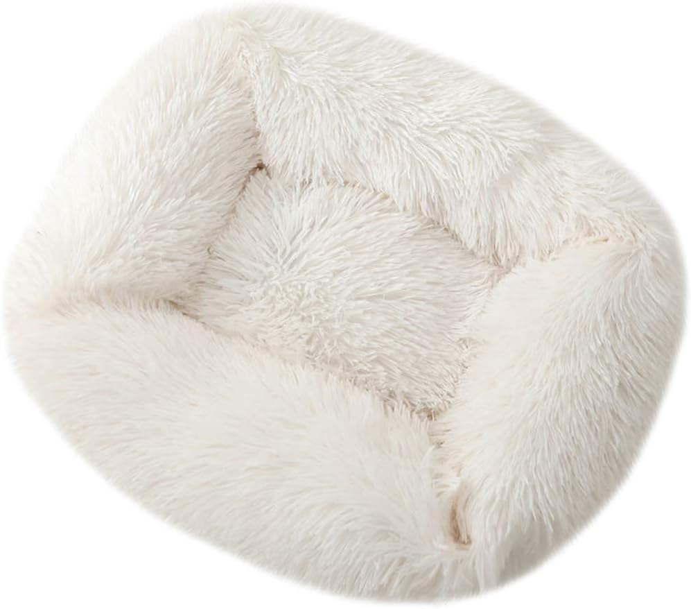 La La Pet® Donut Dog Cat Bed Cozy Cave Pet Bed Burrow Dog Bed Calming Cuddler Self-Warming Pet Bed Soft Plush Pet Cushion Improved Sleep for Cats Small Medium Dogs White XS
