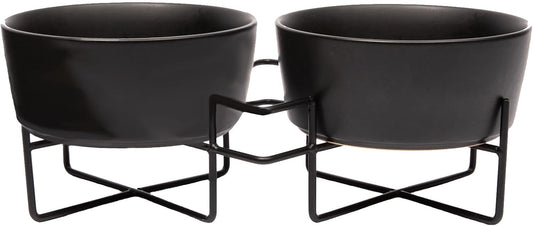 Waggo Simple Solid Ceramic Dog Bowl and Stand - Double Pet Feeder, Small, Black