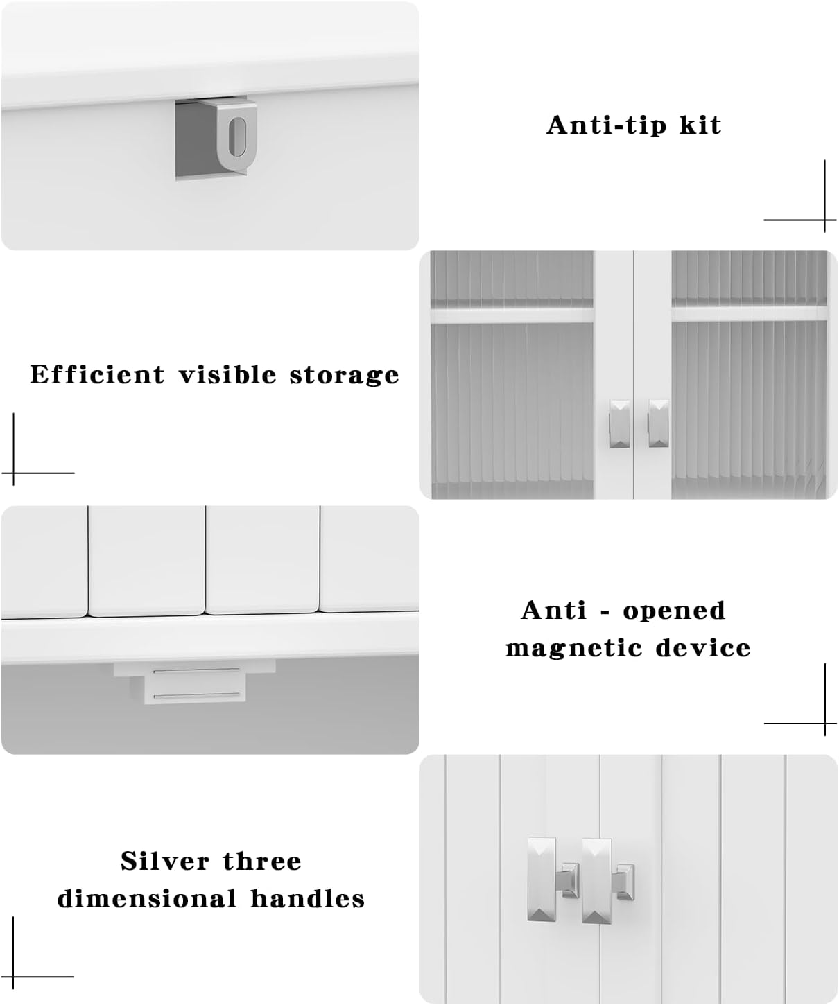 53.1" H Tall Bathroom Storage Cabinet, Bathroom Floor Cabinet with 6 Doors and Adjustable Shlef, Linen Cabinet, Pantry Cabinet for Living Room, Kitchen, Entryway, White