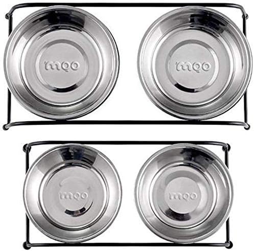 Double Pet Feeder Dishes, Stainless Steel Food and Water Bowls with Iron Stand, Double Diner Pet Bowl for Small Dogs and Cats, S (Large)