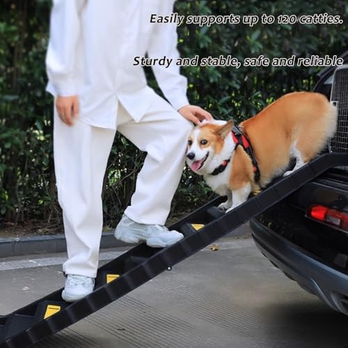 Portable Dog Car Ramp for SUVs & Trucks - Non-Slip Lightweight Pet Ladder with High-Traction for Large Dogs & Seniors - Easy Storage (Black)