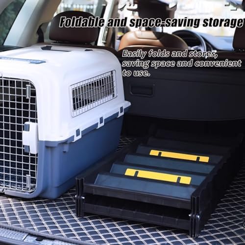 Portable Dog Car Ramp for SUVs & Trucks - Non-Slip Lightweight Pet Ladder with High-Traction for Large Dogs & Seniors - Easy Storage (Black)