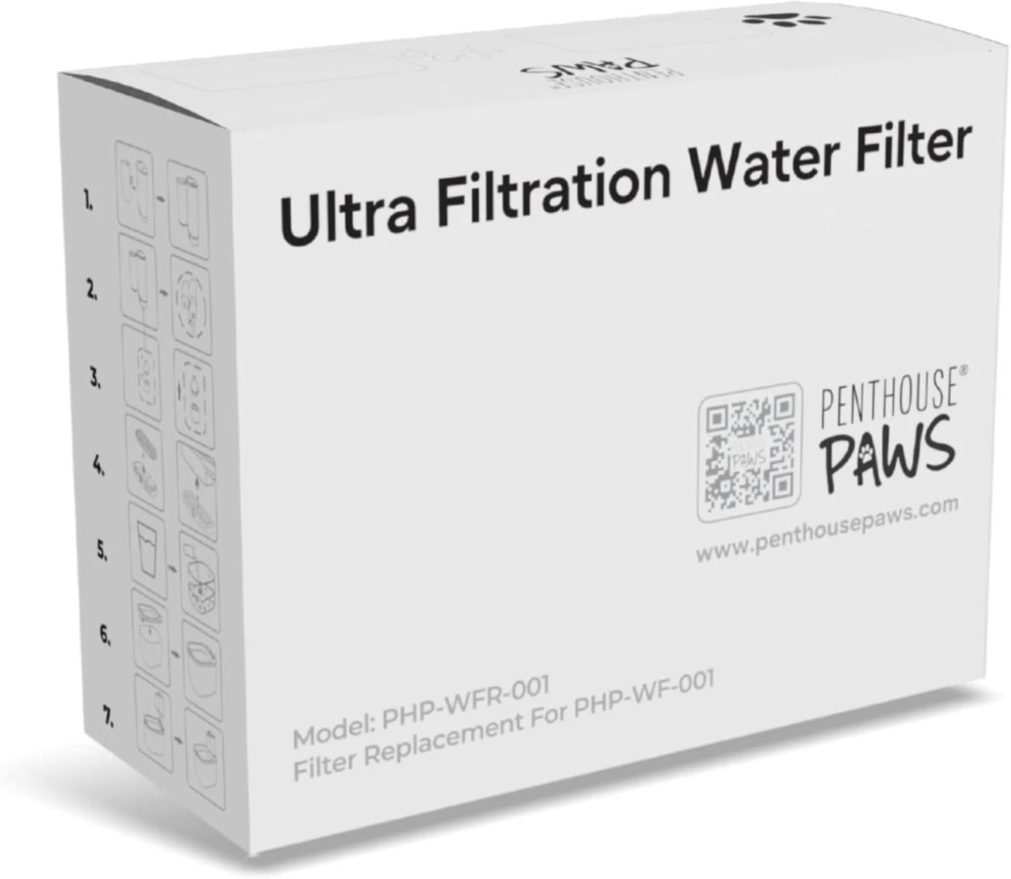 Penthouse Paws Smart Wireless Water Fountain Filter Black, 3 UltraFiltration Filters, 6 Foam Filters & 6 Sponges, Compatible with 3.5L Smart Wireless Fountain, Easy to Clean, for Cat and Dog, White