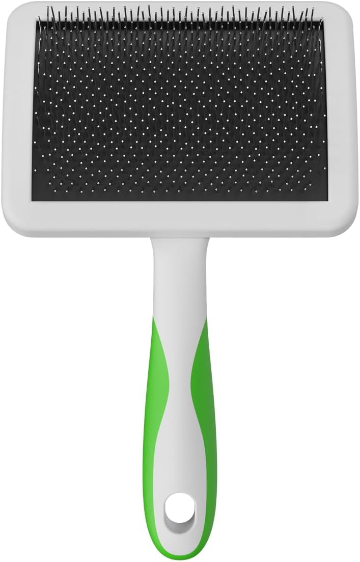 Andis 68540 Self-Cleaning Animal Slicker Brushes with Curved Stainless-Steel Bristles for All Breeds - Reduces Shedding by Up to 90%, Removes Tangles, Dirt & Loose Hair – Large, Green