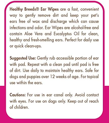 Healthy Breeds Borzois Ear Cleaning Wipes with Aloe & Eucalyptus for Dogs 100 Count