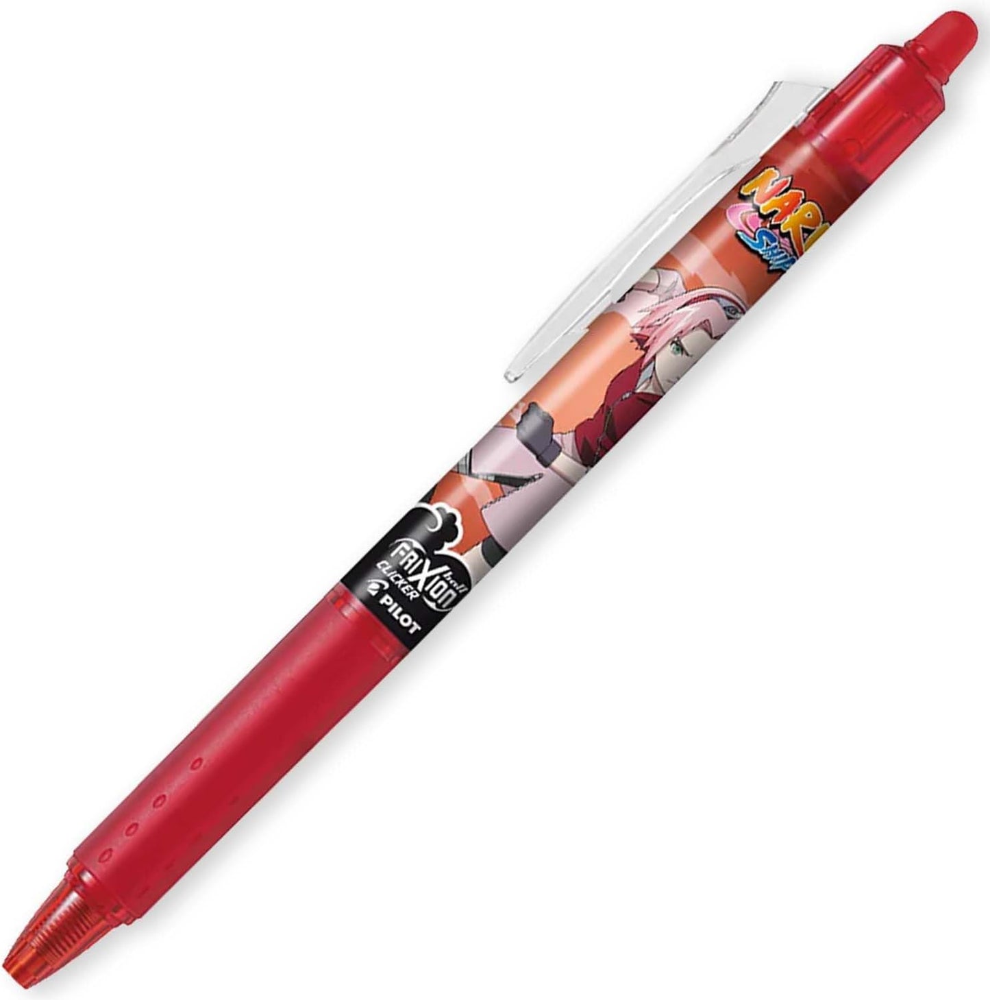 Pilot Frixion Heat/Friction Erasable Rollerball Pen FR7 Naruto Shippuden Limited Edition - Medium Line 0.7mm Tip Nib - Pillow Pack of 2 Pens - FriXion Ball + Clicker (Red)