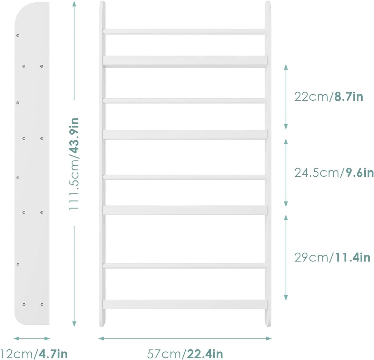 FOTOSOK Kids Bookshelf, Wall Mount 4-Tier Book Shelf Organizer for Toys and Books, Toy Storage Bookshelf in Bedroom, Living Room and Nursery, White