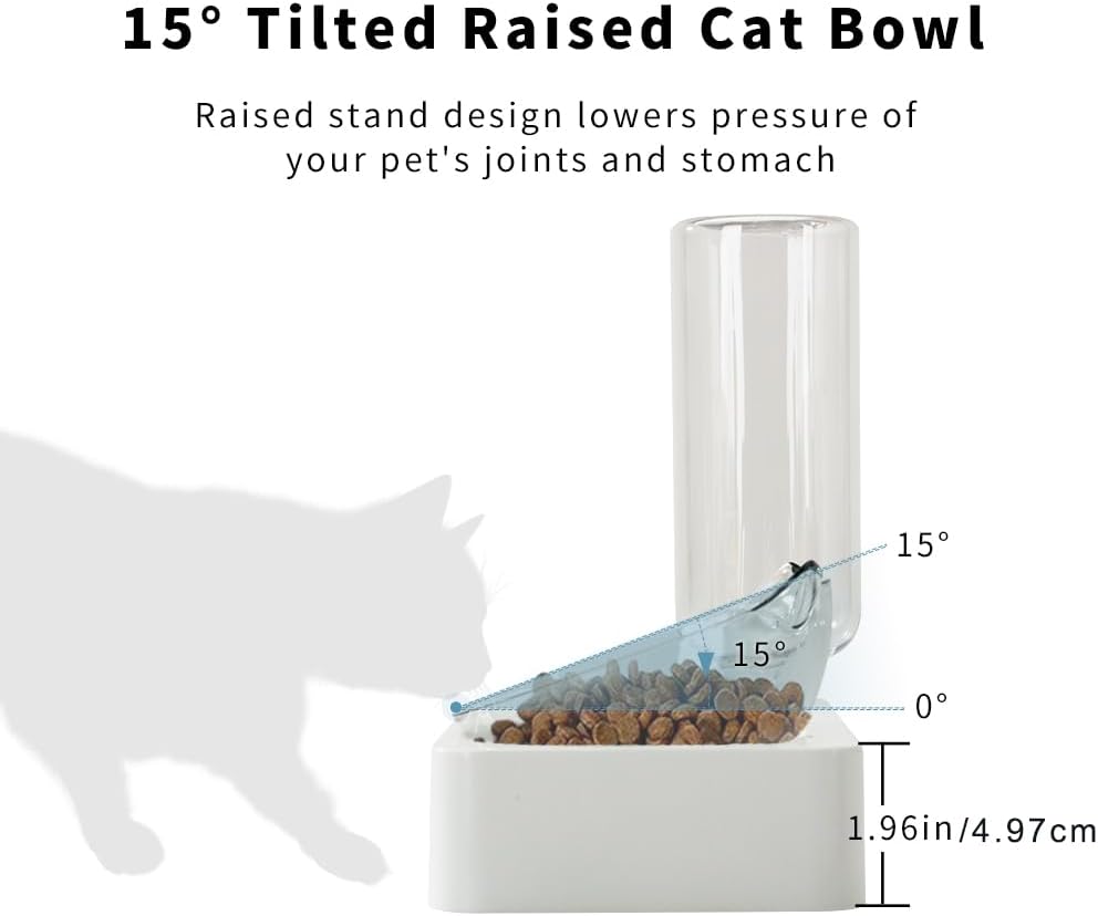 Marchul Double Elevated Dog Cat Bowl, Pets Water and Food Bowl Set, 15° Raised Tilted Dishes Indoor for Kitten, Puppies, Small or Medium Size Dogs Cats