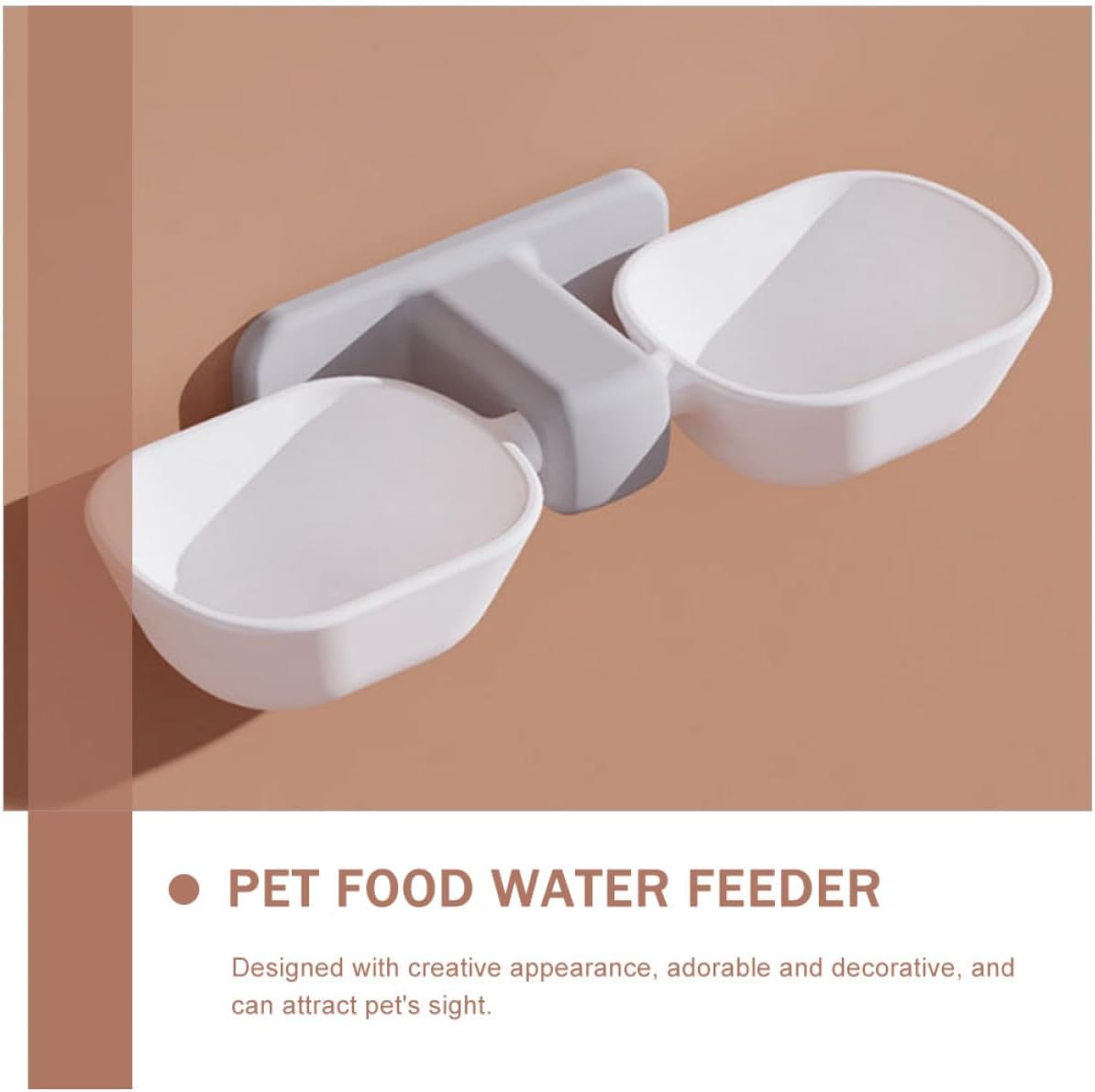 Wall-Mounted Pet Feeder Double Bowl, White Cat Feeding Bowl with Neck Protection, Space-Saving Wall Mount Design for Indoor Cats and Small Dogs, Includes Adhesive