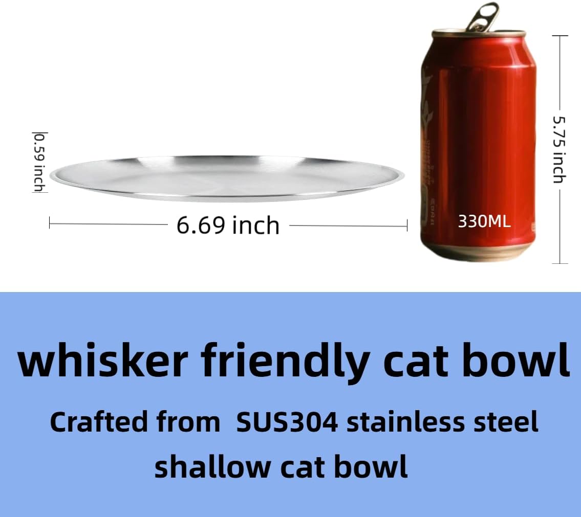4-Pack Stainless Steel Cat Dish,Shallow cat Bowl,Cat Bowls Whisker Friendly,Grade 304 18/8, Dishwasher Safe,Easy to Clean