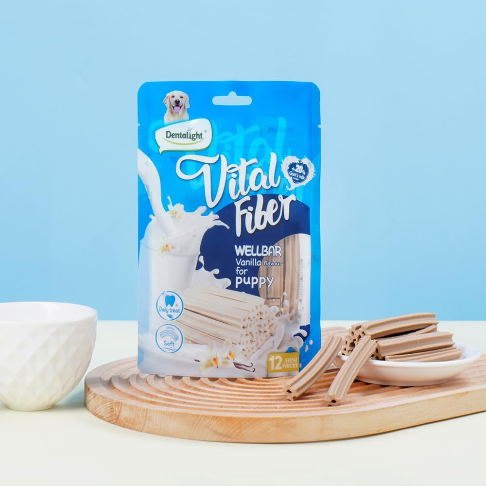 Faywell Vital Fiber Wellbar Puppy Chew Treats, Contain Goat Milk Powder, Rich in Calcium and Protein, Soft Vanilla Texture, 80g