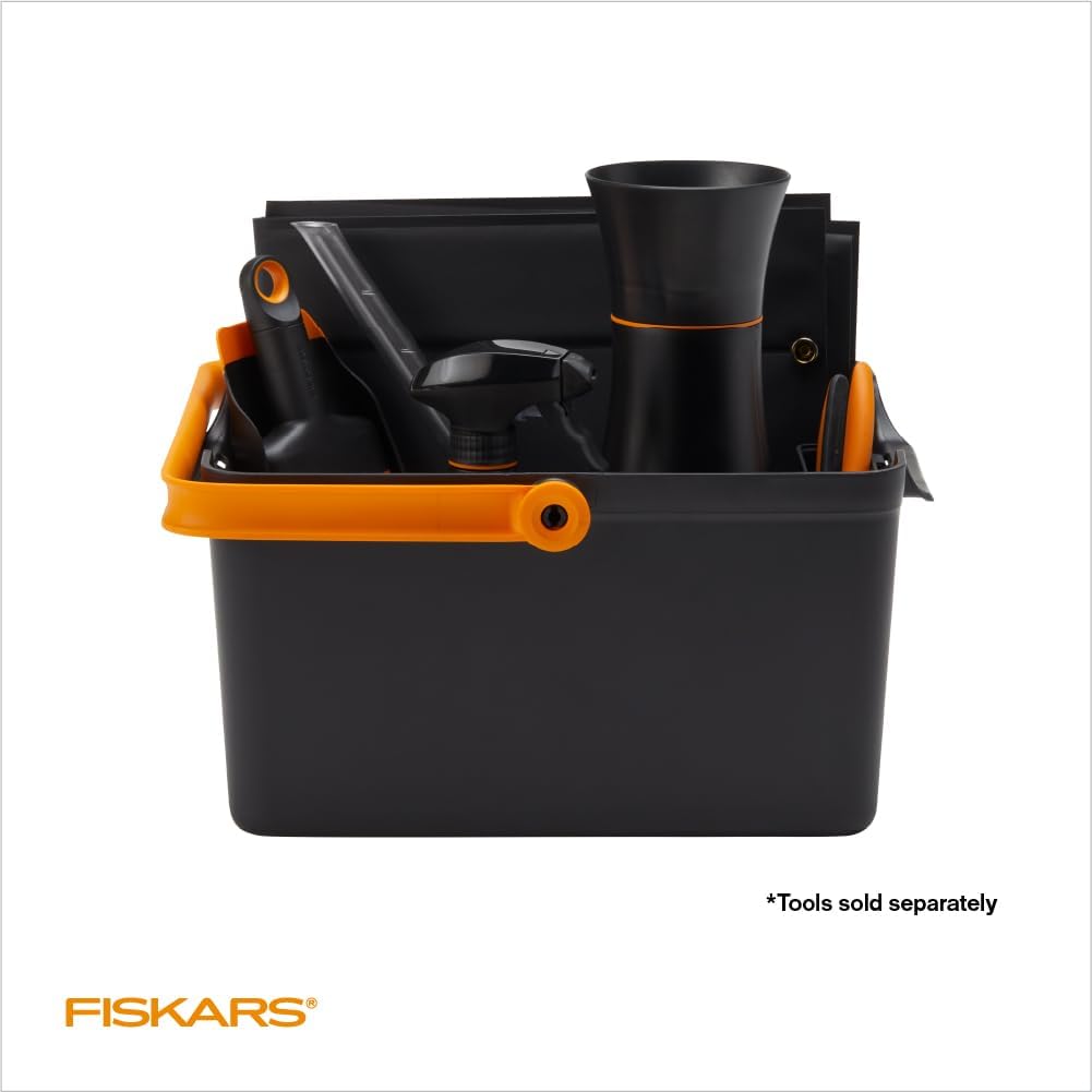 Fiskars Garden Tool Caddy, Portable Storage Organizer with Removable Bin for Snips & Pruners, Durable Recycled Resin Carrier for Indoor & Outdoor Gardening, Locking Handle & Wall Mount