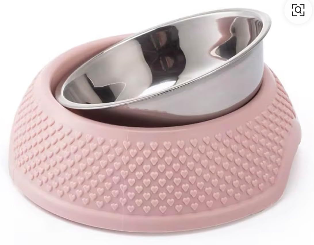 3D Stereoscopic Heart Shaped Pet Food Bowl with Detachable Stand, Stainless Steel, Modern Durable Dog Feeder (Blue)