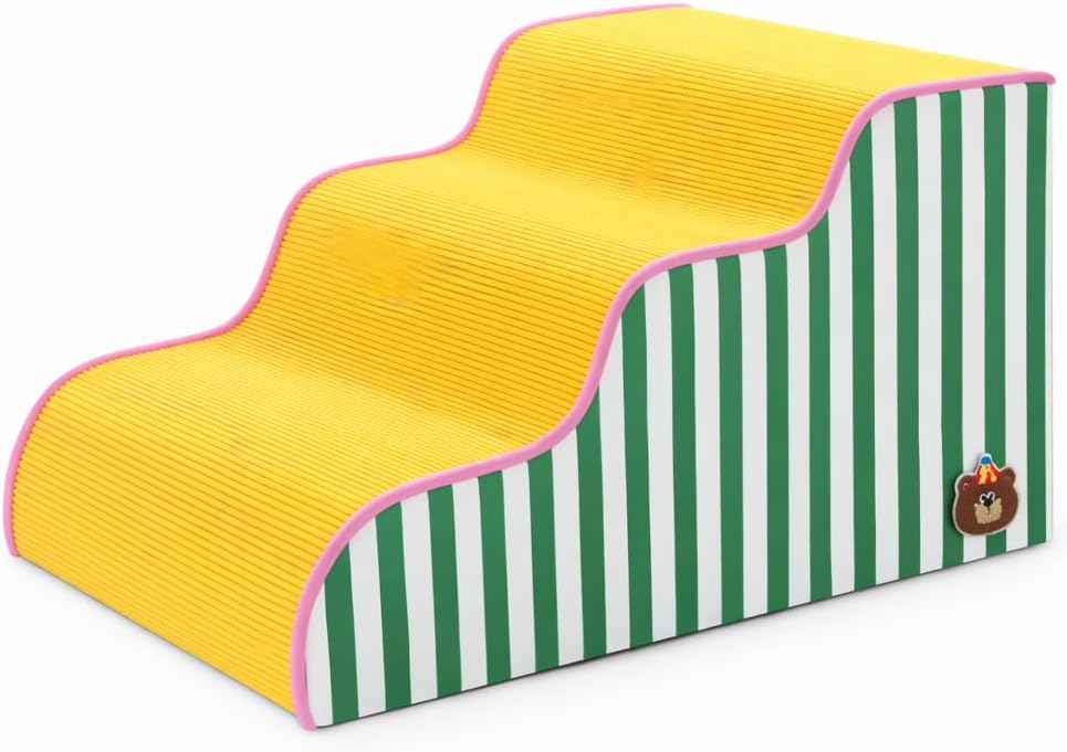 Dog Steps for Small Dogs, Dog Stairs for Bed, Curved Pet Stairs for Puppy and Cat, Doggie Ladder with Washable Cover, Pet Ramp for Sofa, Non-Slip Pet Stairs for Indoor Use(3 Step)