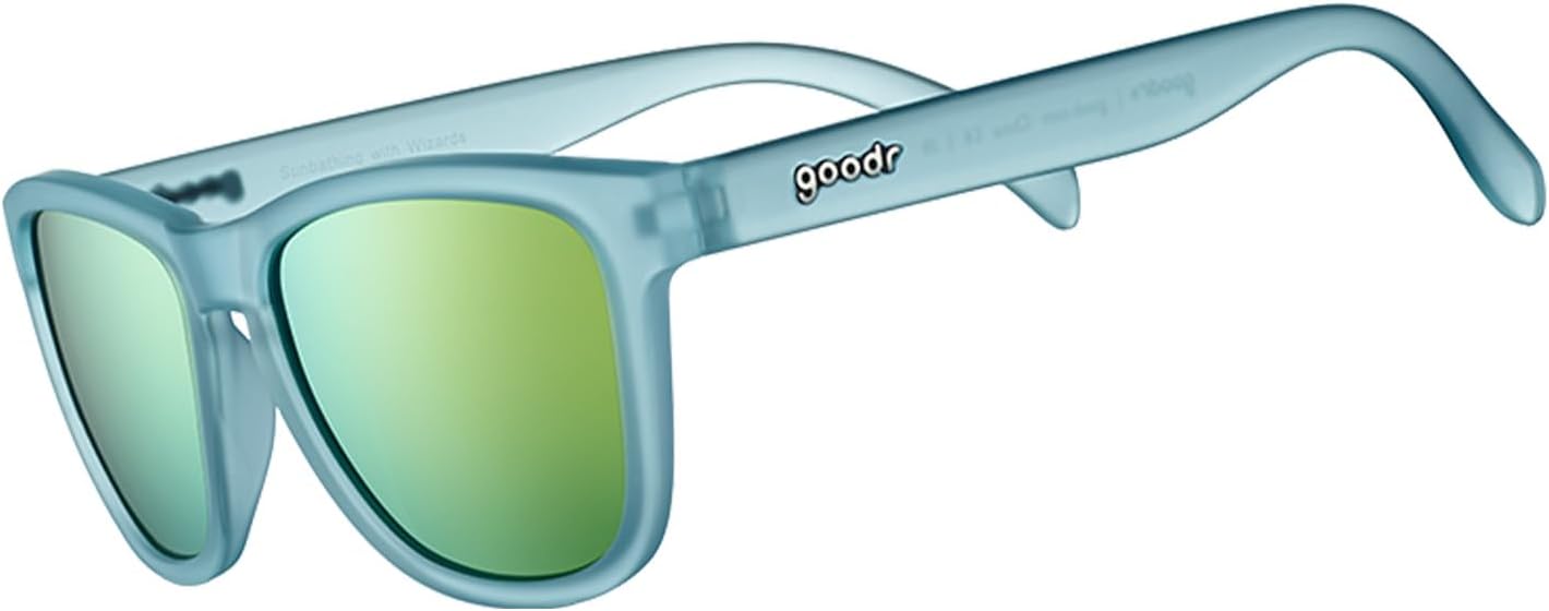 goodr Sunbathing with Wizards Polarized Sunglasses, Medium Sized (OG), Light Blue Translucent Frames with Gold Mirrored Reflective Lenses, UV400 Protection, No Slip, No Bounce