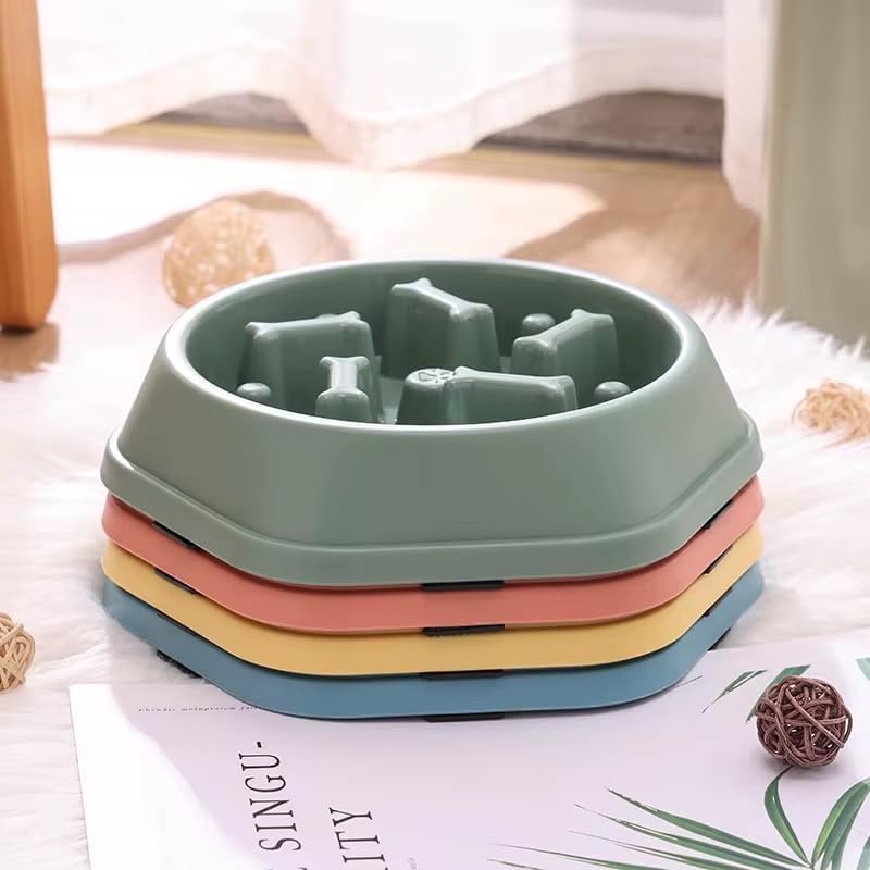 Slow Feeder Anti Gulp Easy Digestion Feeder Bowl (Light Green, Medium)