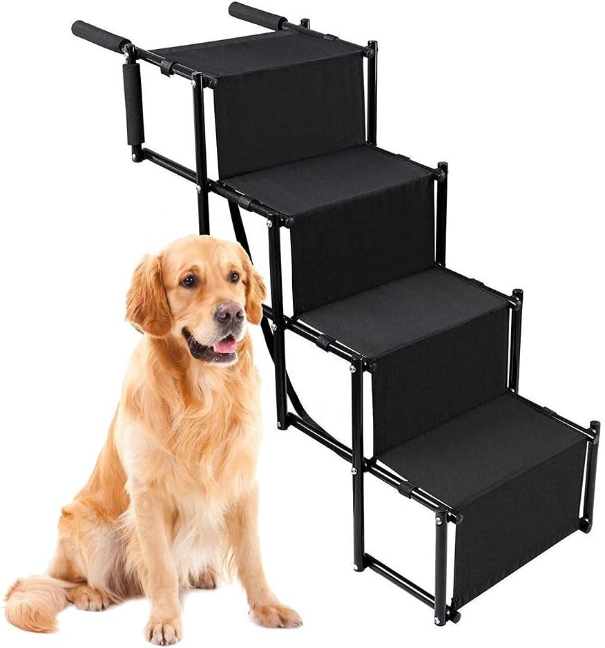 Car Dog Steps Pet Stairs Dog Ramp Lightweight Folding Pet Ladder Ramp Dog Stairs for High Beds Trucks Cars and SUV (Color : Black Size : Same Size)
