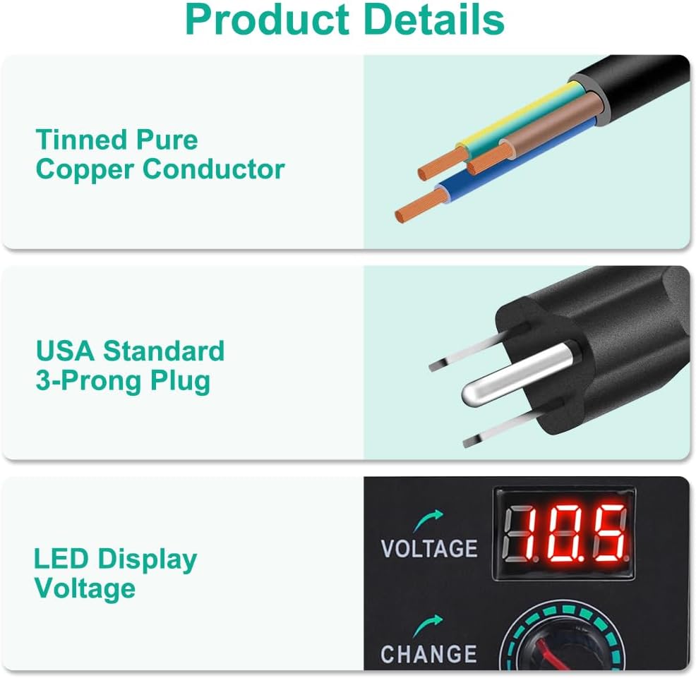 Universal Power Supply 3V~24V 3A 72W Adjustable Variable AC/DC Adapter Charger, 100V-240V AC to DC Converter with LED Voltage Display & 14 Tips & Polarity Converter & Test Lead