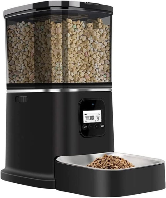 Pet fountain Automatic Feeders, 6L Programmable Feeder, Stainless Steel Bowl Pet Feeder for s and Dogs, Timed Food Dispenser, Auto Feeder, w/Voice Recorder, Detachable Hopper Pet water dispenser