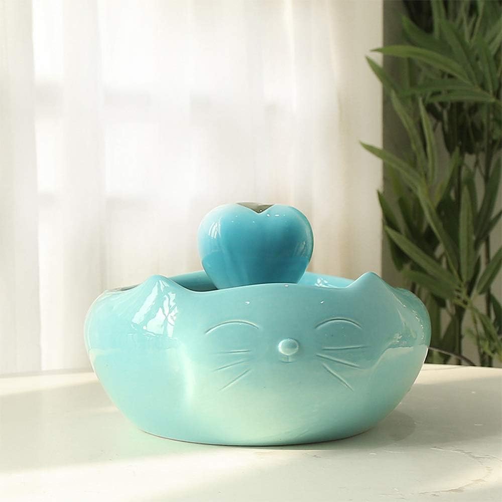 Ceramics Cats Drinking Feeder Automatic Circulating Water Feeder Pet Water Dispenser 3D Fountain Water Basin (Color : White) (Green)