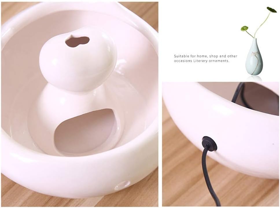 Ceramics Cats Drinking Feeder Automatic Circulating Water Feeder Pet Water Dispenser 3D Fountain Water Basin (Color : White) (Green)