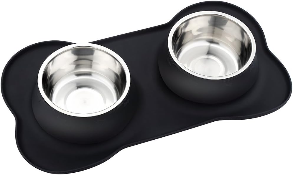 Pet Deluxe Dog Bowls Stainless Steel Dog Bowl with No Spill No Skid Silicone Mat, 24/48 oz Dog Food and Water Bowl Set Double Dog Feeder Bowl Dog Dish for Small Medium Large Sized Dogs Cats Puppy