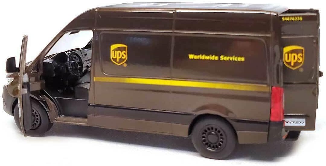 KiNSMART - Mercedes-Benz Sprinter UPS Edition Cargo Van, 1:48 O Scale Die Cast Metal Model Toy Van, Pull-Back Action
