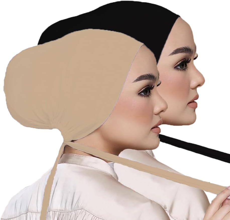 Women Under Scarf Hat Hijab Undercap Islamic Muslim Under Scarf Hijab Cap with Tie-Back Closure