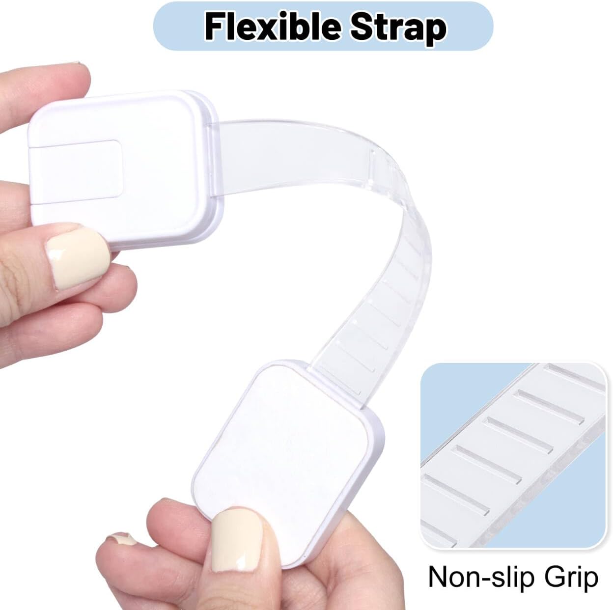 6-Pack Adhesive Baby proofing Strap Locks, Child Proof Cabinet Latches for Drawers, Microwave, Oven, Trash Can, Refrigerator, Toilet Lid, Adjustable No Drilling Need