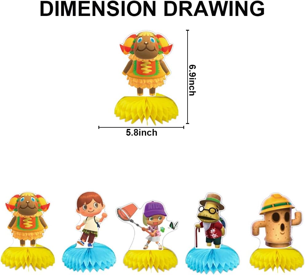 5Pcs Animal-Crossing Party supplies set Animal-Crossing Honeycomb Centerpieces Double Sided Table Topper for birthday party decoration Kids Baby Shower