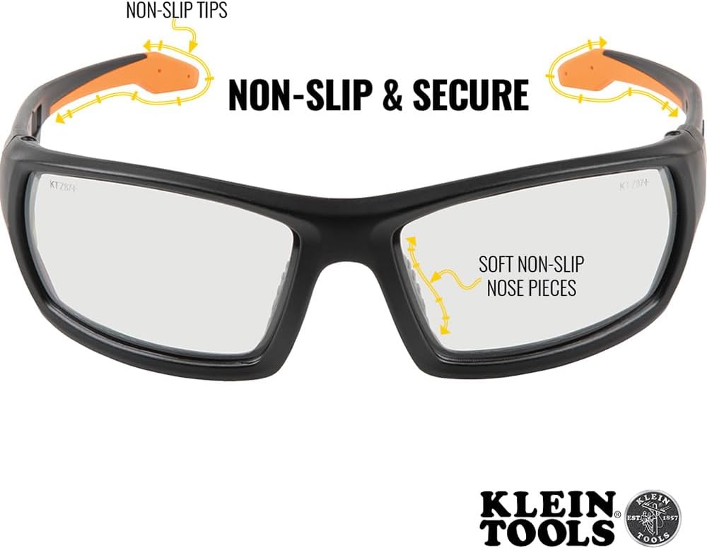 KLEIN TOOLS 60537 Safety Glasses, Professional PPE Protective Eyewear with Full Frame, Scratch Resistant and Anti-Fog, Indoor/Outdoor Lens
