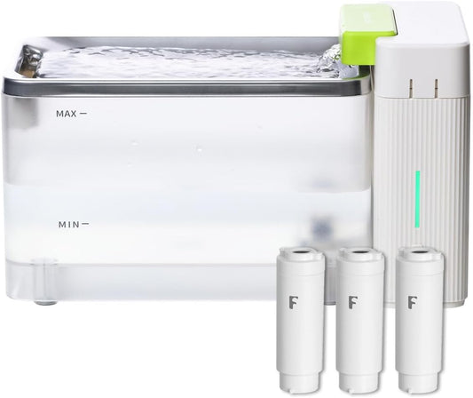 Furbulous True Clean-Drinking Automatic Water Dispenser with Ultrafiltration Tech, 316 Stainless Steel & BPA-Free Trays, 3.3L/112oz Bowl, Two-Mode Fountain for Cat/Medium Dog/Pet (Beige White, 3 UF)