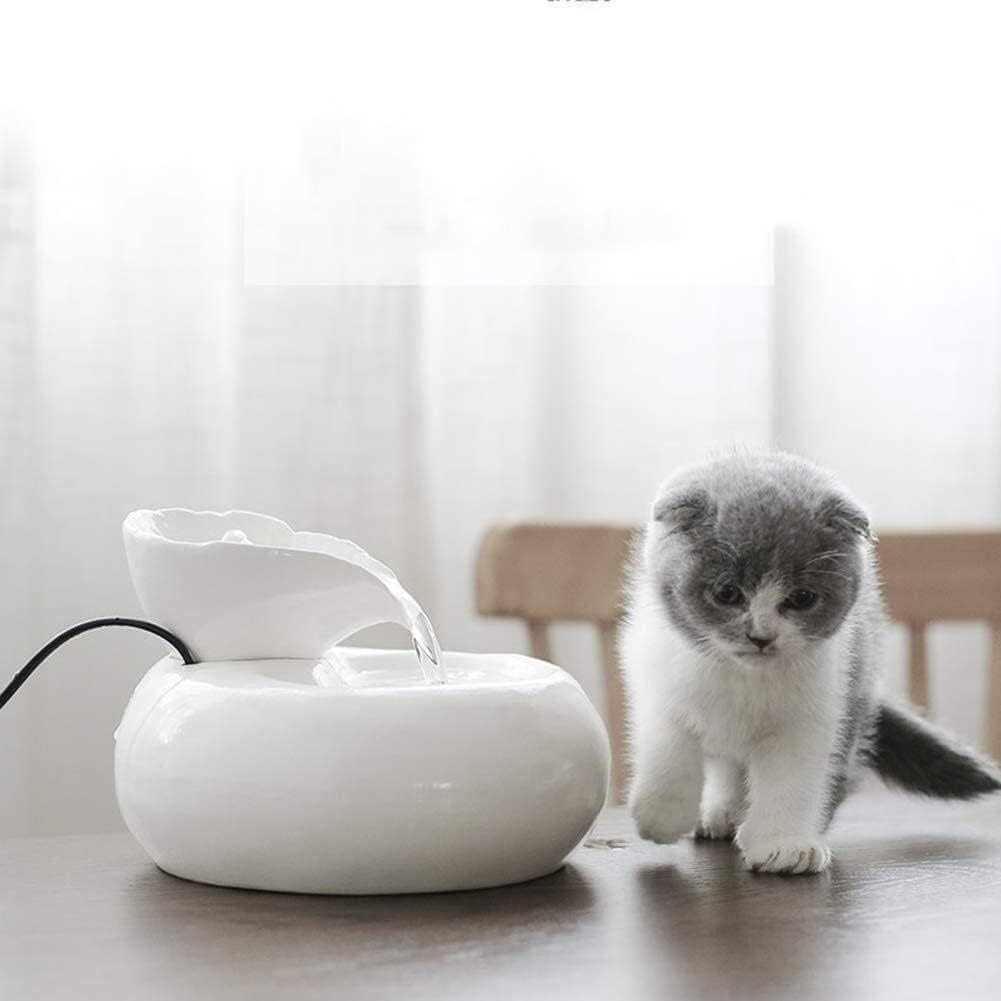 Fountain Automatic Circulation Cat Water Dispenser, Pet Fountain, Mobile Water Basin, Ceramics Drinker Pet Supplies Pet Water Dispenser (Color : Blue) (White)