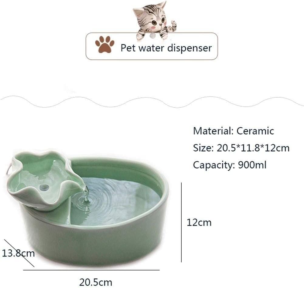 Fountain Pet Water Dispenser Ceramic Water Bowl Circulation Fountain Carbon Filter, UltraQuiet for Dogs, Cats and Other Pets Pet Supplies Pet Water Dispenser (Color : Pink) (Green)