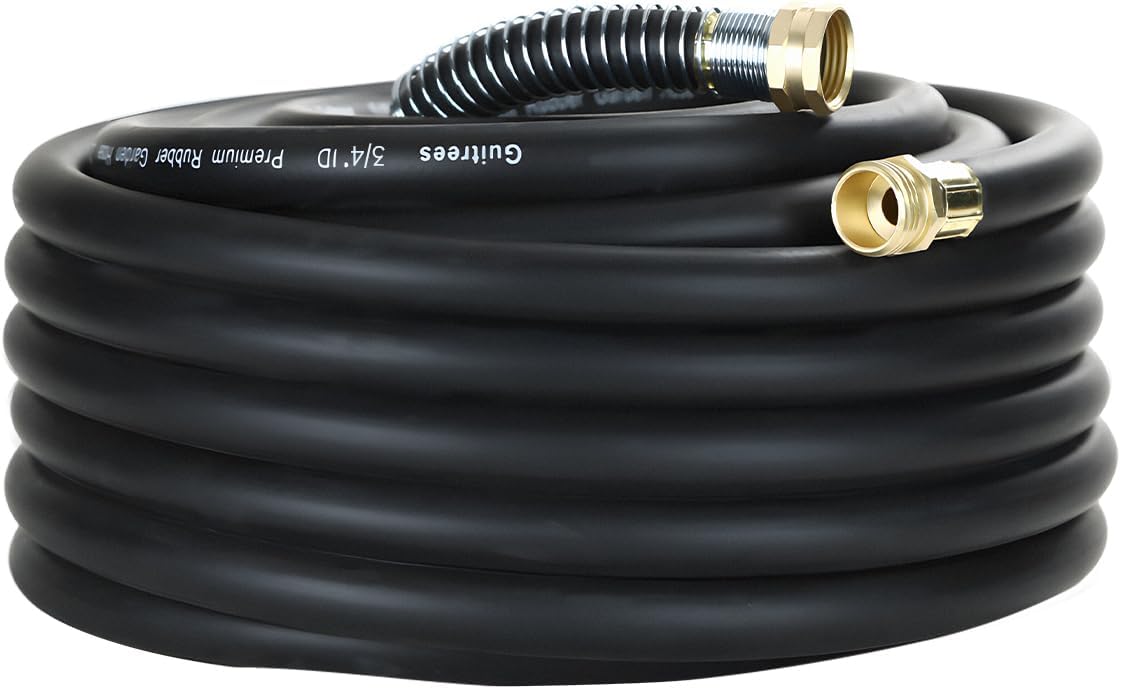 50FT 3/4 Heavy Duty Rubber Garden Hose - 300psi Working, 1000psi Burst - Hot/Cold Water - Five-Layered Braiding for Durability - Versatile for Gardening, Agriculture, Construction(Black)
