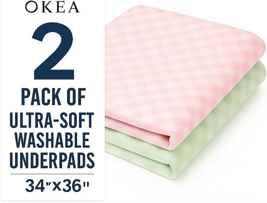 2 Pack Ultra-Soft 4-Layer Washable Underpads, 34”x36” Premium Cotton Grid Incontinence & Bedwetting Pads with Leak-Proof TPU – Breathable, Odor-Free for Adult, Senior, Kid, Menstrual, Pet Care