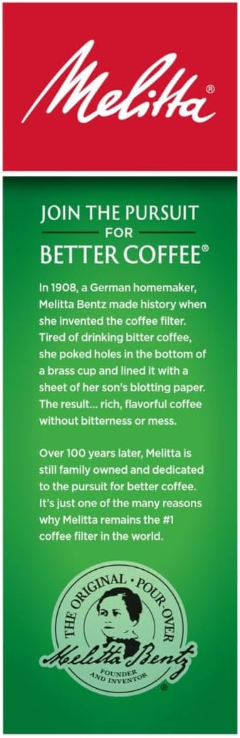 Melitta #2 Cone Coffee Filters, Natural Brown, 100 Count - Fits all 2-6 Cup Cone Coffee Makers and 1-cup Pour-Over Brewers, Compostable, Tear-Resistant, Made in USA