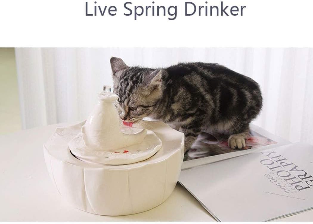 Fountain Portable Cat Water Fountain, 1.2L Pet Water Dispenser UltraQuiet Hygienic Replaceable Filter Waterfall Fancy Fountain,Automatic Electric Water Bowl for Dogs, Cats Pet Water Dispenser (White)