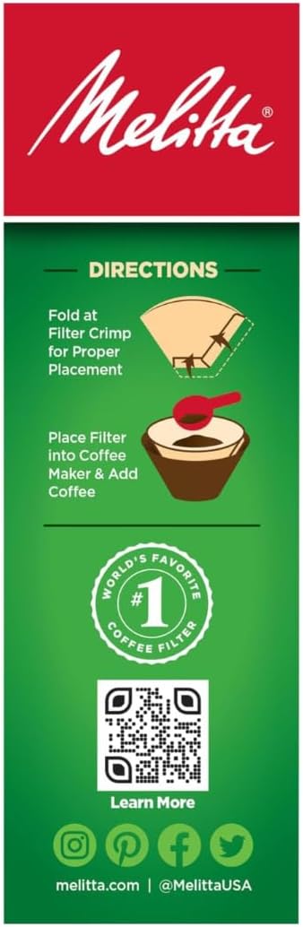 Melitta #2 Cone Coffee Filters, Natural Brown, 100 Count - Fits all 2-6 Cup Cone Coffee Makers and 1-cup Pour-Over Brewers, Compostable, Tear-Resistant, Made in USA
