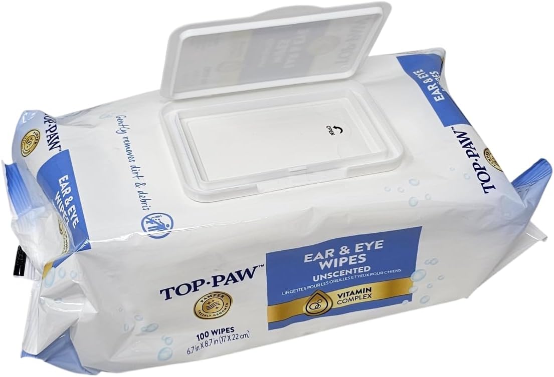 TOP PAW Ear and Eye Wipes Unscented, 100 Count, for Dogs