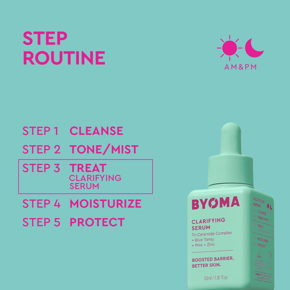 BYOMA Clarifying Serum - Barrier Repair Serum - Clarifying Facial Serum for Acne Prone Skin - Calming Face Serum with Ceramides, Blue Tansy, PHA & Zinc - Balanced & Healthy Skin - 1.01 fl. oz
