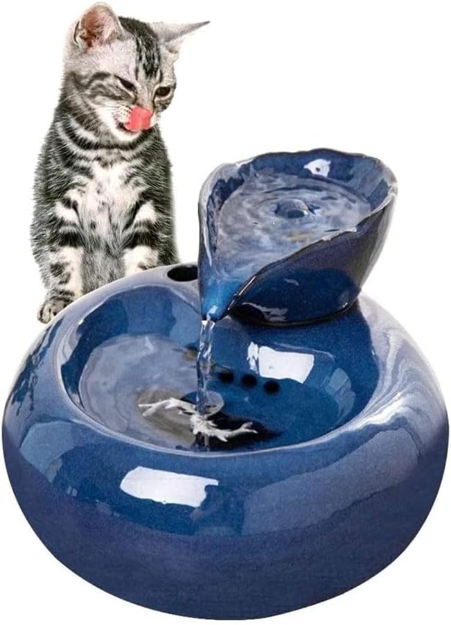 fountain Portable Ceramics Pet Drinking Fountain For Cat,Pet Water Dispenser With Ultra Silent Pump Compact Easy Clean Free Flowing Electric Water Bowl Pet water dispenser (Color : Black) (Blue)