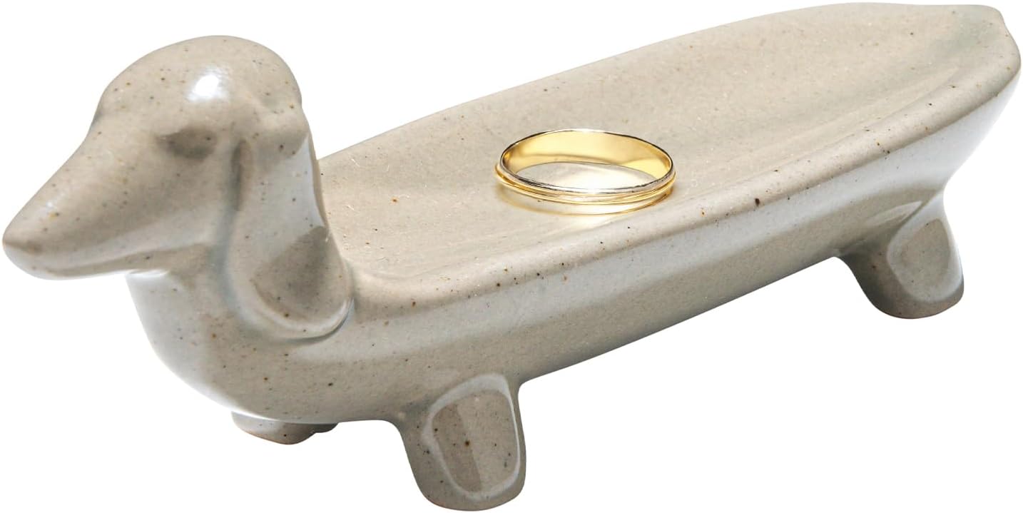 Creative Co-Op Elongated Ceramic Dachshund Dog Dish, Grey