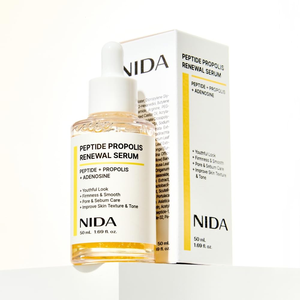 NIDA Peptide Propolis Renewal Serum | Peptide Complex, Propolis Extract, Adenosine | Youthful Look, Wrinkles, Fine Lines, Pore & Sebum Care | 1.69 fl.oz., 50ml (Updated)