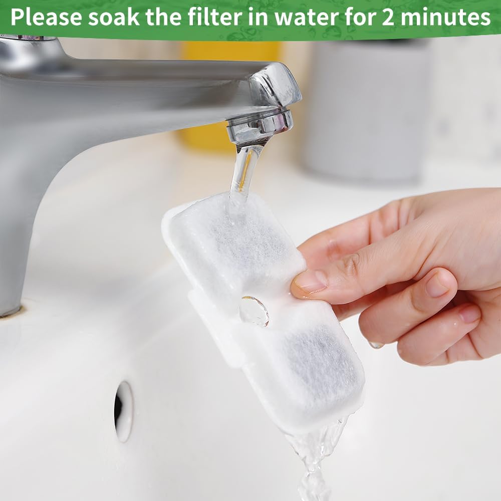 16 Packs Cat Water Fountain Filter Replacement Compatible With Dockstream Cat Water Fountain,Triple Filtration System Replacement Filter with Sponges (White, 8 filters & 8 sponges)